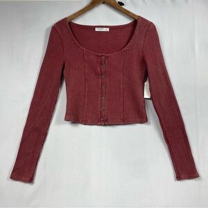 NWT Waffle Knit Long Sleeve Shirt Rose Scoop Casual Distressed Arizona Med